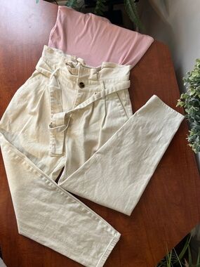 Paperbag Cream Birch Pants High Rise Ankle Tie Belt Who What Wear 🤍